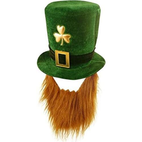 50pcs Clover Faux Long Beard Hats Headbands St Patrick Day Party Hats Costume Decoration