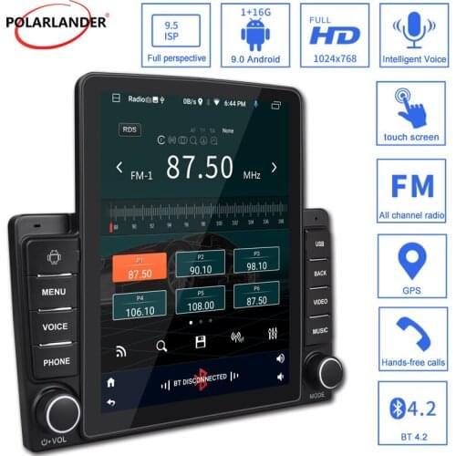 Car Radio 2 Din Bluetooth GPS Navigation Player Mirror Link Vertical Screen IPS LCD TF Quad-core 9.5 Inch Android 9.0 1G+16G 12V