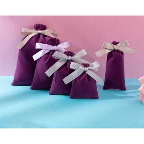 50pcs/lot Jewelry Velvet Gift Bags with Ribbon Drawstring Box Packaging Pouch Wedding Party Makeup Cosmetic Cotton Flannel Bag