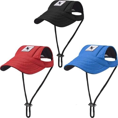 Dog Baseball Caps Pet Visor Caps Dog Sports Hats with Ear Holes Sun Protection Pet Hats with Adjustable Chin Strap for Small Dog