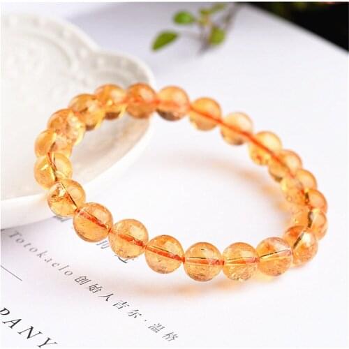 Grade A Natural Citrine Beaded Bracelet 8mm Crackle Beads Bangle Stretch Jewelry Bracelet Prayer Bracelet BR006