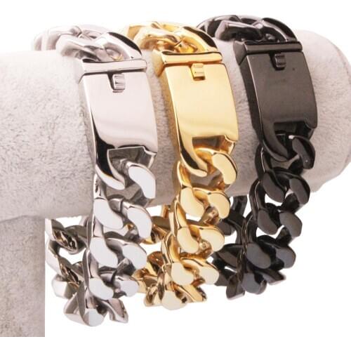 20MM High Quality Silver Color/Gold/Black Stainless Steel Cuban Curb Link Chain Gift Mens Bracelet Wristband 9" Xmas Gift