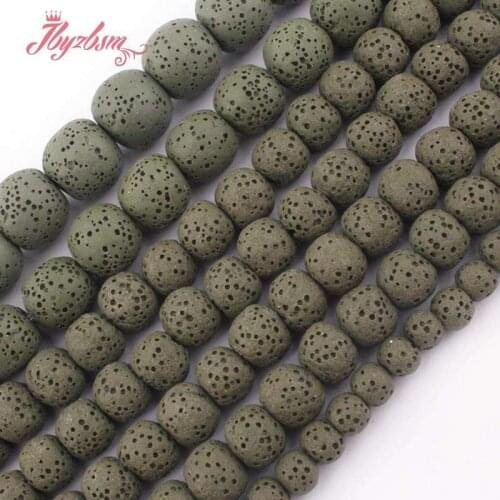 Natural Green Lava Rock Smooth Round 6/8/10/12mm Stone Beads Loose Spacer For DIY Necklace Bracelets Jewelry Making Strand 15"