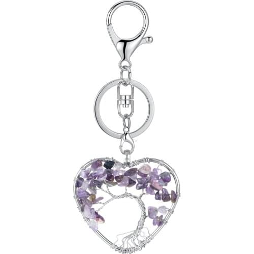 Healing Crystal 7 Chakra Keychain Tree of Life Pendulum Pendant Necklace for Women Healing Reiki Jewelry Gift Box