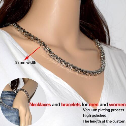 Fashion Style Men And Women Necklace Bracelet 8mm Wide Stainless Steel Byzantine Jewelry Box Chain Good Friend Gift Birthday