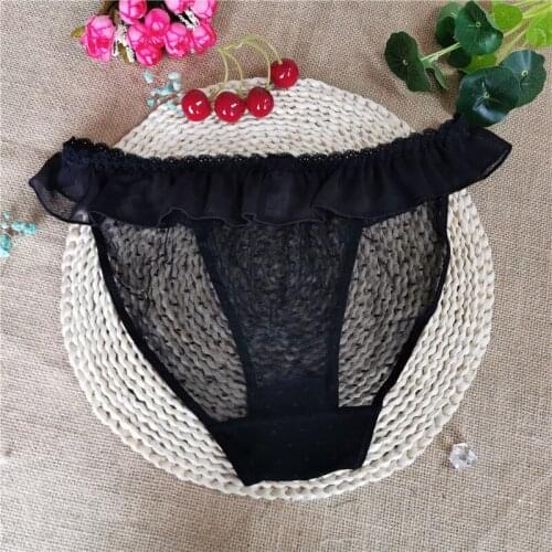 Black chiffon lace underpants lace low-waisted, hot, transparent, traceless and ultra-thin, see-through cotton crotch pants