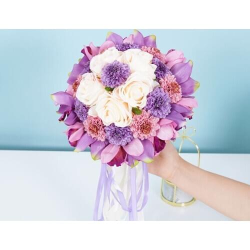 Colored 1Bunch European Artificial Whelan Flowers Silk Fake Flowers Wedding Party Home Decoration Flower Bouquet Wreath