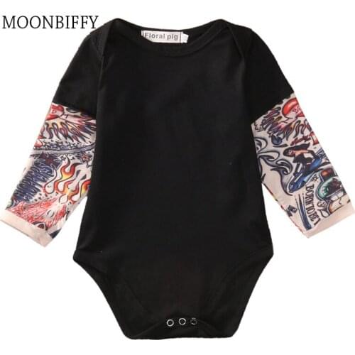 2021 Brand 0-18m Baby Boys Tattoo Printed Romper Long Sleeve Patchwork Cotton Romper Autumn Newborn Bebe Toddler Boy Clothes