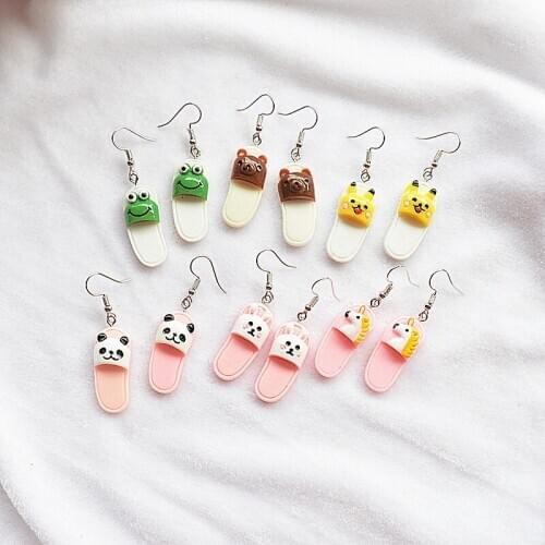 Exclusive Design Creative Funny Cartoon Flip Flop Earrings Simple Cute Unicorn Panda Rabbit Eardrop Student Children Gifts