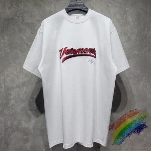 Red Embroidery Logo Vetements T-shirt Men Women 1:1 Best Quality Oversized Heavy Fabric Vetements Tee Text VTM Tops