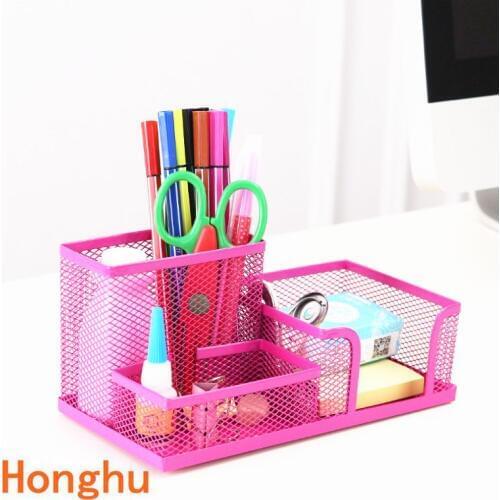 Office Supplies Stationery Pencil Pen Holder Mesh Table Desk Organizer Storage Case pink green blue black