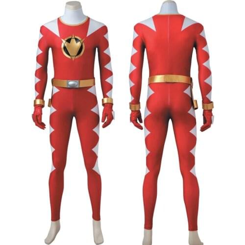 Rangers Superhero Cosplay Costume Red Dino Ranger Conner McKnight Battle Halloween Carnival Outfit Full Set With Boots