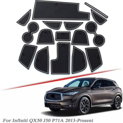 16pcs Car Styling For Infiniti QX50 J50 P71A 2013-Present Latex Gate slot pad Interior Door Groove Mat Non-slip dust Accessory
