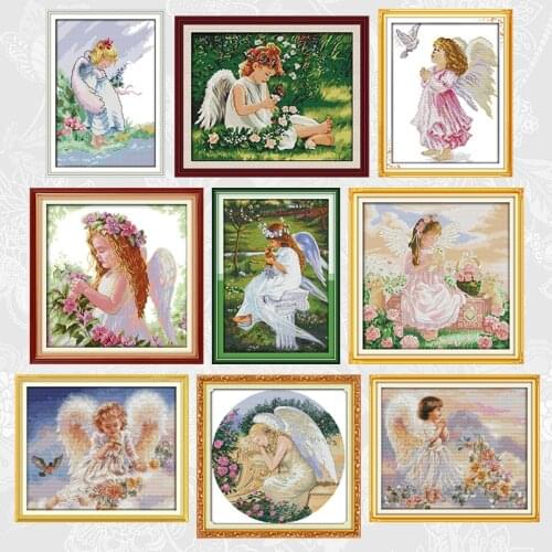 Beautiful Angel Cross Stitch Paintings Printed on Canvas 14CT 11CT Fabric DIY Handmade Embroidery Sets DMC Needlework Crafts
