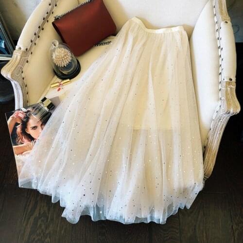 Summer Skirt Faldas Mujer Moda 2020 Korean Mesh Polka Dot Long Skirt Elegant Ladies Skirts Womens High Waist Saia LW769