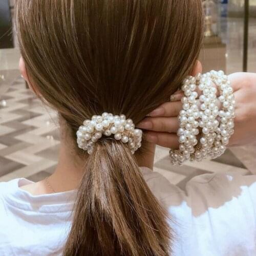 Fashion Pearl Hair Ties for Women Vintage Circle Pearl Rubber Band Girl Hair Accessories
