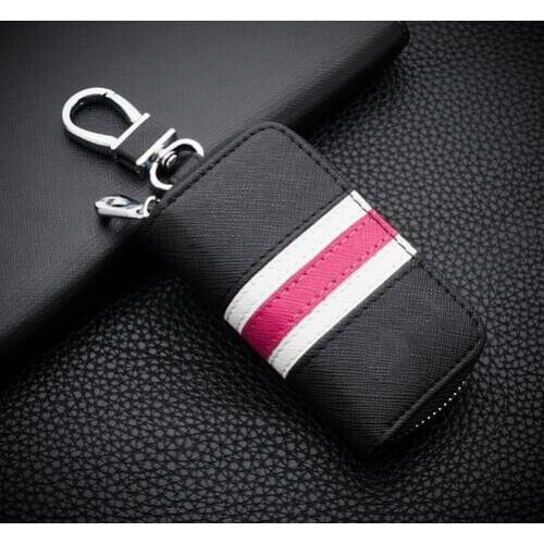 Fashion British Style Colorful Stripes Key Wallet Genuine Leather Key Wallet For Car Square Zipper Key Case Wallet