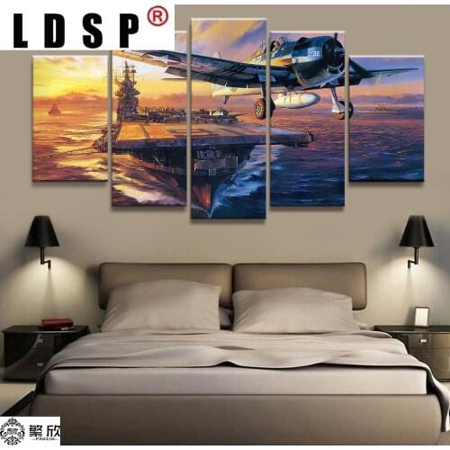 LDSP Landscape Modular Canvas Picture 5 Piece Military USS Lexington Painting Poster Wall For Home Canvas Painting Home Decor