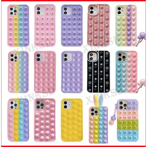 For iphone 6 6S 7 8 Plus X XR XS Max 11 12 Pro Max 12 Mini SE 2020 Fashion Rainbow Relive Stress Bubble Soft Silicone Phone Case