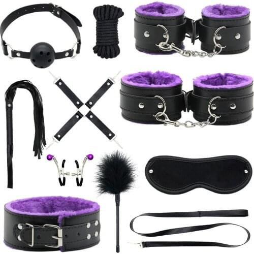 11pcs PU Leather BDSM Sex Bondage Set Erotic Accessories Adjustable Handcuffs Whip Rope Sex Toys for Couples Adult Games