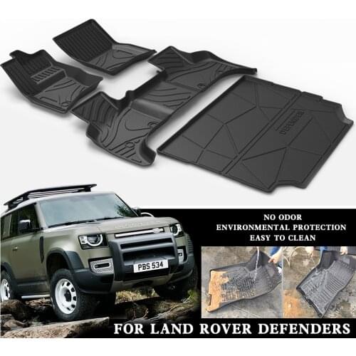 For Land Rover Defender Car All-Weather Tpe Tpo Floor Foot Mat Black Full Set Trim To Fit for Land Rover Defender 2020