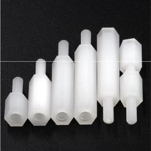 100PC M3 Nylon Standoff Nylon Column M3+6 Nylon White Nylon Hex Spacers PCB Motherboard Fixed Nylon Standoff Spacer Pillar