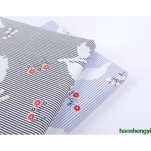 New fashion handmade diy fabric, two-color striped leaf cotton printed garment fabric half price