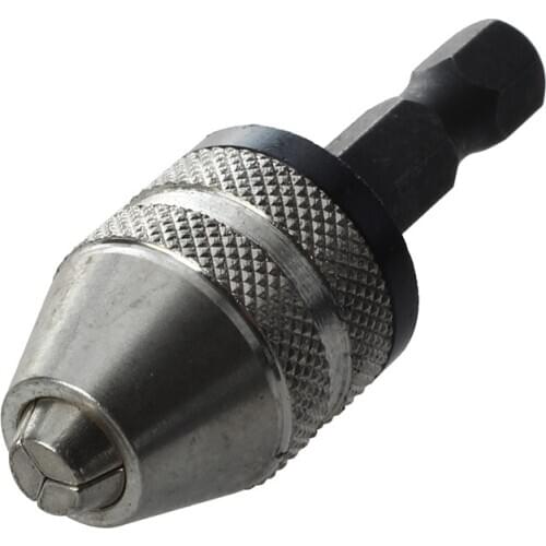New Silver+Black 6mm Keyless Drill Bit Chuck Quick Change Adapter Converter Hex Shank