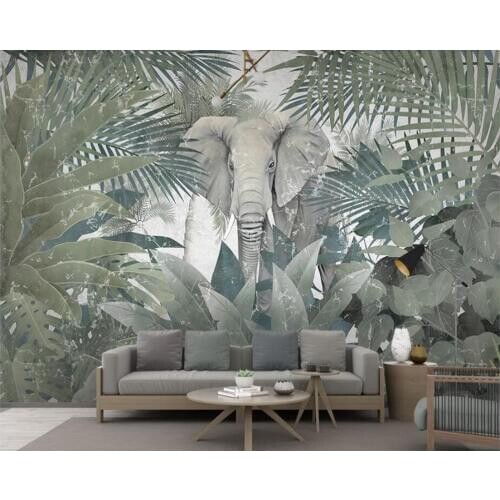 Papel de parede tropical plant coconut tree animal elephant landscape 3d wallpaper for living room tv sofa wall bedroom kitchen