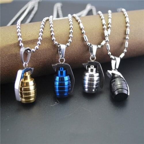 Hip Hop Grenade Pendant Necklace for Men Women Stainless Steel Box Chain Fashion Jewelry Gift Gothic Exaggerated Special Forces