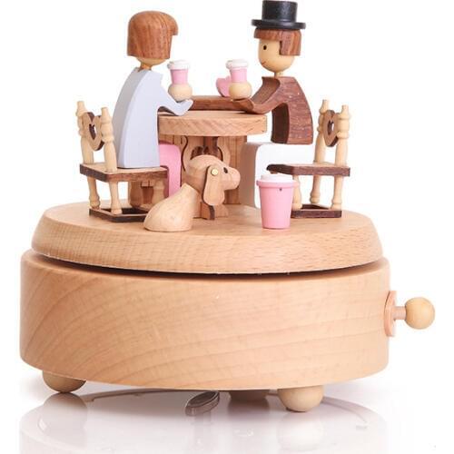 New Wooden Rotating Music Box Clockwork Music Handmade Wooden Box Crafts Accessories Retro Home Decoration Valentines Day Gift