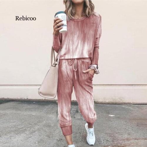 Casual Women Clothing Set Elegant Pants Sets Female Loose Outfits Printed Long Sleeve T-shirt and Pants Cotton Tracksuits