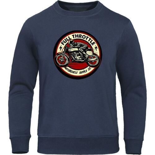 Full Throttle Cafe Racer Rockabilly Biker Pullover Fleece Warm Mens Hoodies Hip Hop Streetwear Autumn Winter Men Sweatshirts