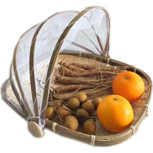 Anti-insect Dustproof Basket Fruit Vegetable Tray Mesh Drying Dustpan Handmade Bamboo Food Storage Basket Picnic Basket