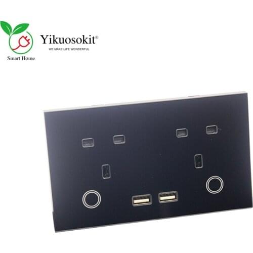 Touch 2 Gang UK Power Plug Emebbed Wall Mounted Socket Double USB Charging Port Outlet AC100-240V For Smart Home Hotel