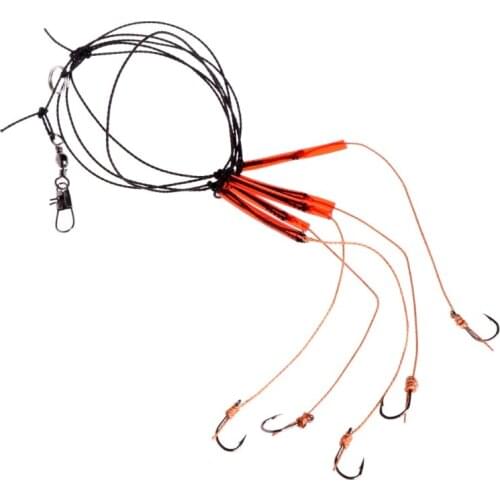 Stainless Steel Fishing Tackle Lures String Rigs Swivel Fishhooks With 5 Hook B36F