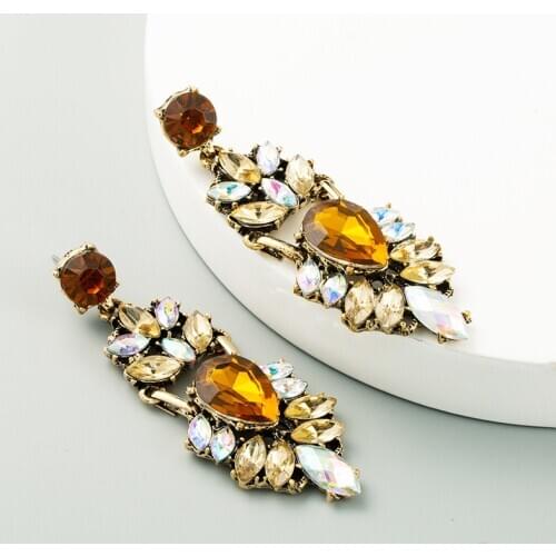 Trendy European AB Crystal Vintage Drop Earrings for Women Geometric Colorful Punk Statement Earring Jewelry Fashion Trinkets
