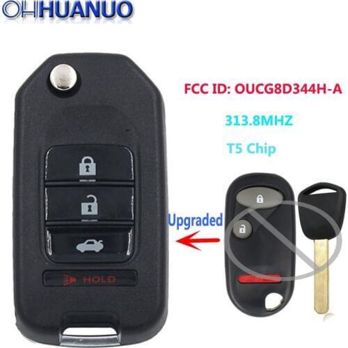 Upgraded Flip Remote Car Key Fob 2+1 Button 313.8MHZ T5 Chip for Honda/CR-V / Civic (Si) / Element FCC ID: OUCG8D344HA Uncut