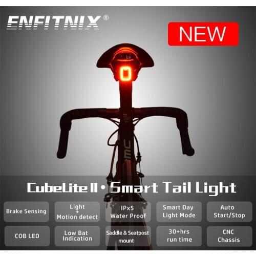 ENFITNIX Xlite100 upgrade cubelite Bicycle Flashlight Bike Rear Light Auto Start/Stop Brake Sensing IPx6 LED Charging