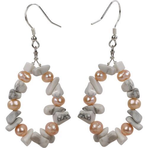 Yacq Natutal Howlite Pearl 925 Sterling Silver Drop Dangle Earrings Handmade Custom Jewelry Gifts for Women Mom Girls Wife