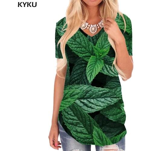 KYKU Mint T Shirt Women Green V-neck Tshirt Novel Tshirts Printed Harajuku Shirt Print Womens Clothing Summer Printed New