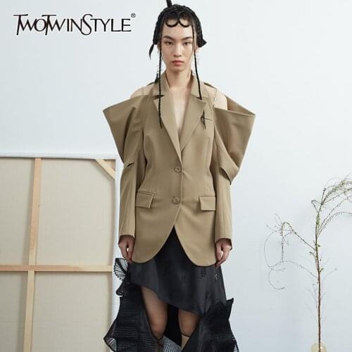 TWOTWINSTYLE Hollow Out Casual Blazer For Women Notched Long Sleeve Vintage Solid Blazers Female Fashion New Clothing Spring