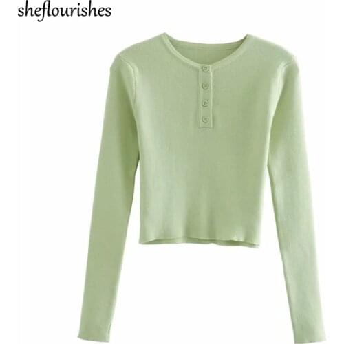 Vintage sweater women 2021 spring knitted pullover casual long sleeve sweater solid o neck pullover basic white sweater green