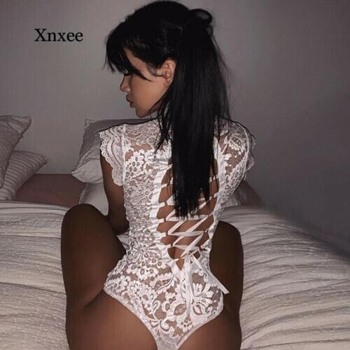 Womens Sexy Full Lace See-Through Lingerie Cheongsam High Turtleneck Backless Hollow Out Nightwear Underwear Erotic Bodysuits