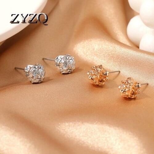 ZYZQ 2020 Gold Color Minimalist Alloy Pleated Round ball Earrings Fashion Metal Earrings For Women New Years Gift