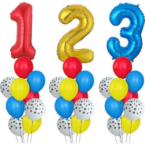 10pcs/lot Paws dog Party Number Balloons Latex Balloons Kids Birthday Gift baby shower Party Toy Decoration supplies Air globos