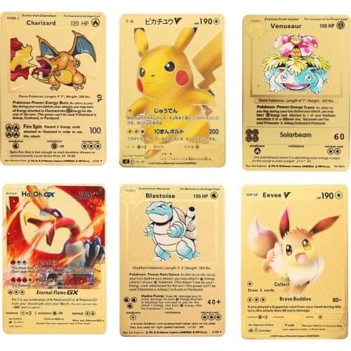 1996 Pokemon Cards Gold Metal Card Pikachu Charizard Shadow Blastoise Anime Battle Action Figure Card Model Child Toy Gift