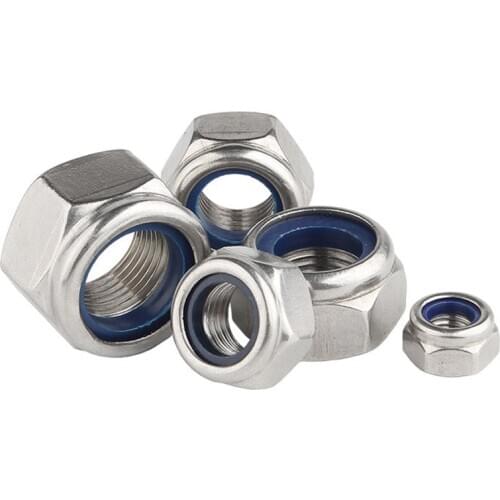2/5/25pcs M2 M2.5 M3 M4 M5 M6 M8 M10 M12 M16 304 Stainless Steel Black Hex Nylon Insert Lock Nut Self-locking Nylock Nut Locknut
