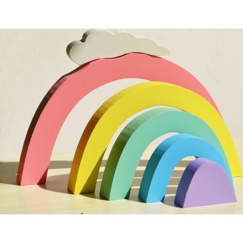 2019 New Colorful Wood Rainbow Building Blocks Toys Creative Assembling Wooden Blocks Circle Set Educational Toys for Children