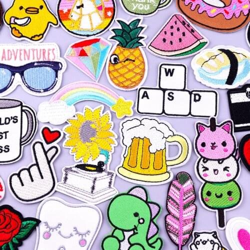 46 Style Wholesale Cartoon Sunflowers Watermelon Embroidery Iron On Patches Clothing Thermoadhesive Patches Cheap Rose DIY Badge